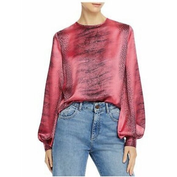 GENERATION LOVE Womens Kika Pink Animal Print Long Sleeve‎ Scoop Neck Top SZ S - Picture 1 of 8